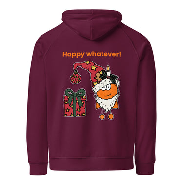 Jammerlappen „Happy whatever!“ Weihnachts-Hoodie – Burgundy – Rückansicht