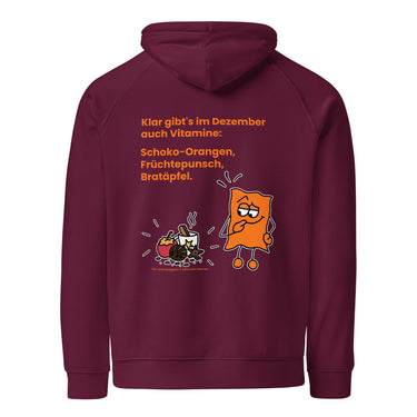 Jammerlappen „Vitamine im Dezember“ Weihnachts-Hoodie – Burgundy – Rückansicht