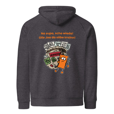 Jammerlappen „Na supa, scho wieda!“ Weihnachts-Hoodie – Charcoal Melange – Rückansicht