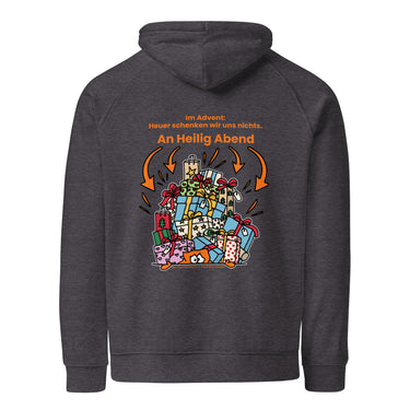 Jammerlappen „Heuer schenken wir uns nichts“ Weihnachts-Hoodie – Charcoal Melange – Rückansicht