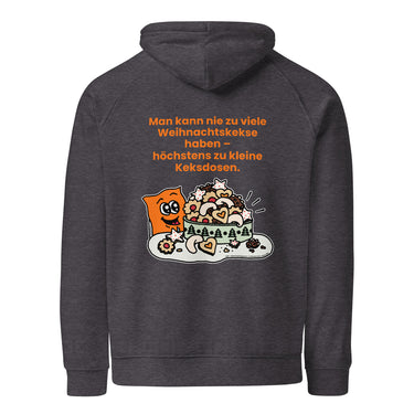 Jammerlappen „Nie zu viele Weihnachtskekse“ Weihnachts-Hoodie – Charcoal Melange – Rückansicht