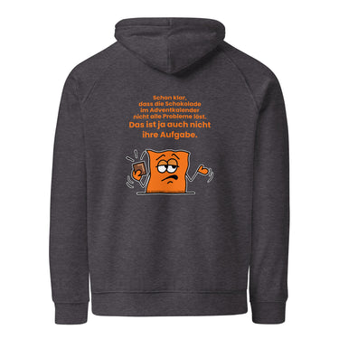 Jammerlappen „Schokolade im Adventkalender“ Weihnachts-Hoodie – Charcoal Melange – Rückansicht
