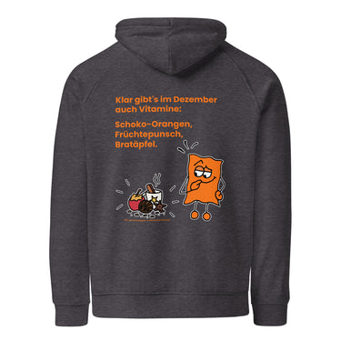 Jammerlappen „Vitamine im Dezember“ Weihnachts-Hoodie – Charcoal Melange – Rückansicht