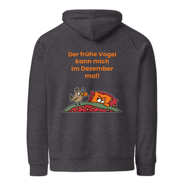 Jammerlappen „Der frühe Vogel kann mich im Dezember mal!“ Weihnachts-Hoodie – Charcoal Melange – Rückansicht