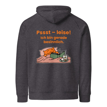 Jammerlappen „Pssst – leise! Ich bin gerade besinnlich.“ Weihnachts-Hoodie – Charcoal Melange – Rückansicht