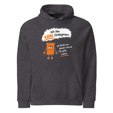 Jammerlappen „Ich bin KEIN Griesgram“ Hoodie – Charcoal Melange – Vorderansicht