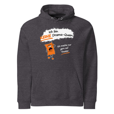 Jammerlappen „Ich bin KEINE Drama-Queen“ Hoodie – Charcoal Melange – Vorderansicht