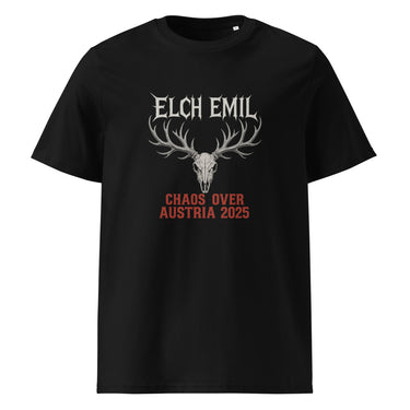 Elch Emil Chaos Over Austria 2025 Shirt Schwarz T-Shirt – Schwarz – Frontansicht