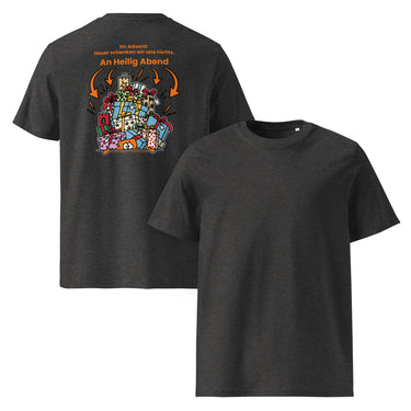 Jammerlappen „Heuer schenken wir uns nichts“ Weihnachts-T-Shirt – Dunkles Heather Grau – Rücken- und Vorderansicht