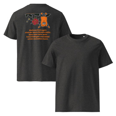 Jammerlappen „Schön herumhängen“ Weihnachts-T-Shirt – Dunkles Heather Grau – Rücken- und Vorderansicht
