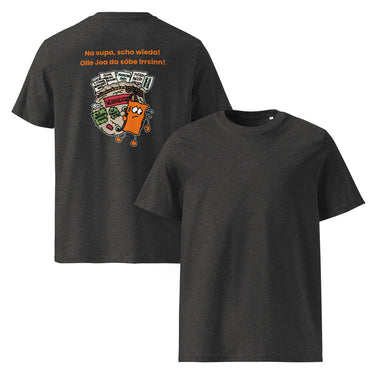 Jammerlappen „Na supa, scho wieda!“ Weihnachts-Shirt – Dunkles Heather Grau – Vorder- und Rückansicht