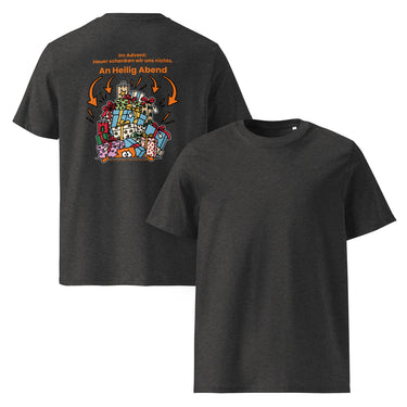 Jammerlappen „Heuer schenken wir uns nichts“ Weihnachts-Shirt – Dunkles Heather Grau – Vorder- und Rückansicht