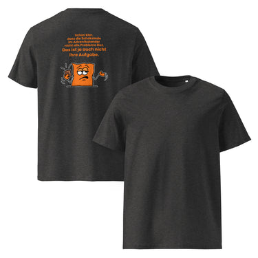 Jammerlappen „Schokolade im Adventkalender“ Weihnachts-Shirt – Dunkles Heather Grau – Vorder- und Rückansicht
