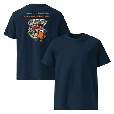 Jammerlappen „Na supa, scho wieda!“ Weihnachts-T-Shirt – French Navy – Rücken- und Vorderansicht