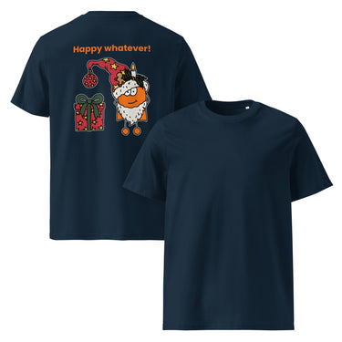 Jammerlappen „Happy whatever!“ Weihnachts-Shirt – French Navy – Vorder- und Rückansicht