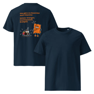 Jammerlappen „Vitamine im Dezember“ Weihnachts-Shirt – French Navy – Vorder- und Rückansicht