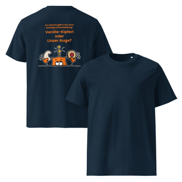 Jammerlappen „Vanille-Kipferl oder Linzer Auge?“ Weihnachts-Shirt – French Navy – Vorder- und Rückansicht