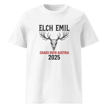 Elch Emil Chaos Over Austria 2025 Shirt T-Shirt – Weiß – Frontansicht