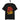 schwarzes T-Shirt mit Schriftzug no risk no fun in roten und gelben Großbuchstaben, dynamisches grafisches Element mit Flamme