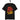schwarzes T-Shirt mit Schriftzug no risk no fun in roten und gelben Großbuchstaben, dynamisches grafisches Element mit Flamme
