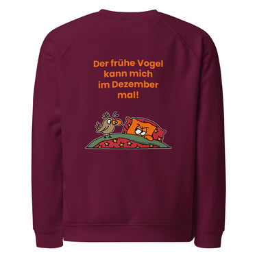 Jammerlappen „Der frühe Vogel kann mich im Dezember mal!“ Weihnachts-Pullover – Burgundy – Rückansicht