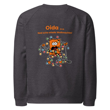 Jammerlappen „Oida … Ned scho wieda Weihnochtn!“ Weihnachts-Pullover – Charcoal Melange – Rückansicht