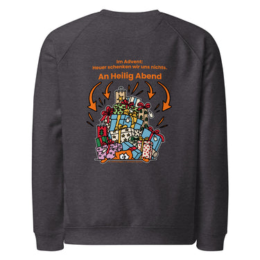 Jammerlappen „Heuer schenken wir uns nichts“ Weihnachts-Pullover – Charcoal Melange – Rückansicht