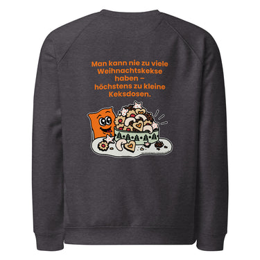 Jammerlappen „Nie zu viele Weihnachtskekse“ Weihnachts-Pullover – Charcoal Melange – Rückansicht