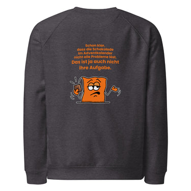Jammerlappen „Schokolade im Adventkalender“ Weihnachts-Pullover – Charcoal Melange – Rückansicht