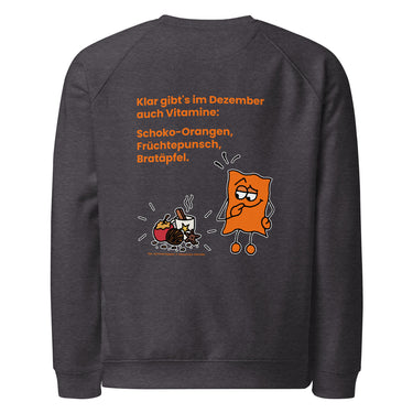 Jammerlappen „Vitamine im Dezember“ Weihnachts-Pullover – Charcoal Melange – Rückansicht