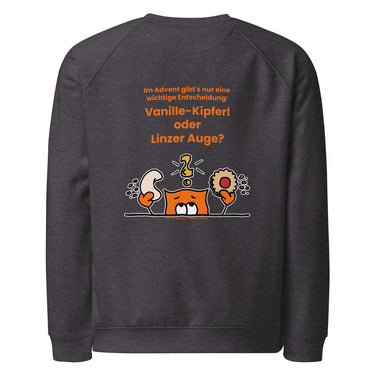 Jammerlappen „Vanille-Kipferl oder Linzer Auge?“ Weihnachts-Pullover – Charcoal Melange – Rückansicht
