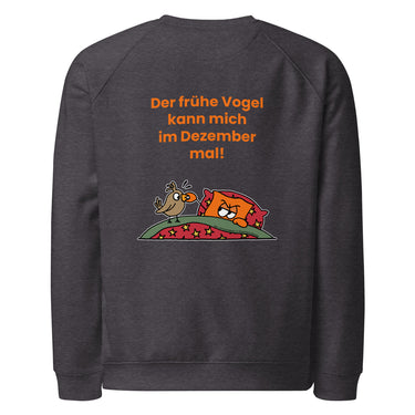 Jammerlappen „Der frühe Vogel kann mich im Dezember mal!“ Weihnachts-Pullover – Charcoal Melange – Rückansicht