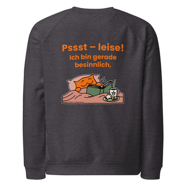 Jammerlappen „Pssst – leise! Ich bin gerade besinnlich.“ Weihnachts-Pullover – Charcoal Melange – Rückansicht