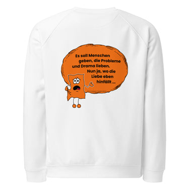 Jammerlappen „Wo die Liebe eben hinfällt“ Spruch-Pullover – Weiß – Rückansicht