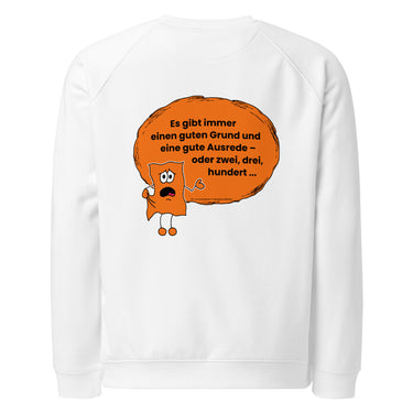 Jammerlappen „Es gibt immer eine gute Ausrede“ Spruch-Pullover – Weiß – Rückansicht
