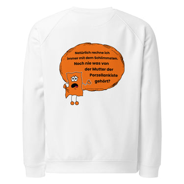 Jammerlappen „Die Mutter der Porzellankiste“ Spruch-Pullover – Weiß – Rückansicht